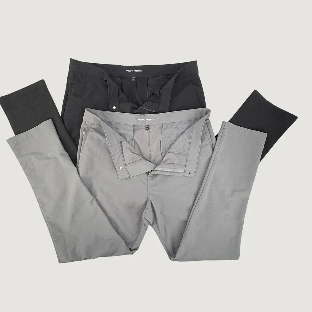 Banana Republic Performance Chinos Mens 38x34 Black Grey 2 Pack Zip Pockets